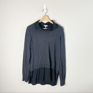 Susina Gray and Black Layered Collared Academia Sweater